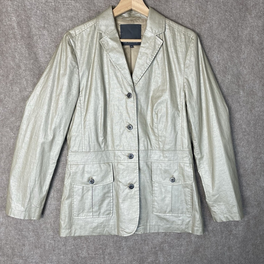 My Diary Women's Gold Shimmer Blazer with Pockets Open Front Sz M